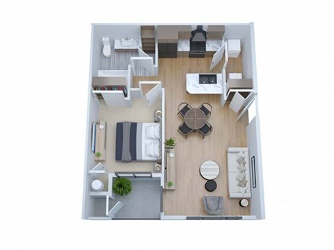 Floor plan for 1 bed, 1 bath, 657 sqft